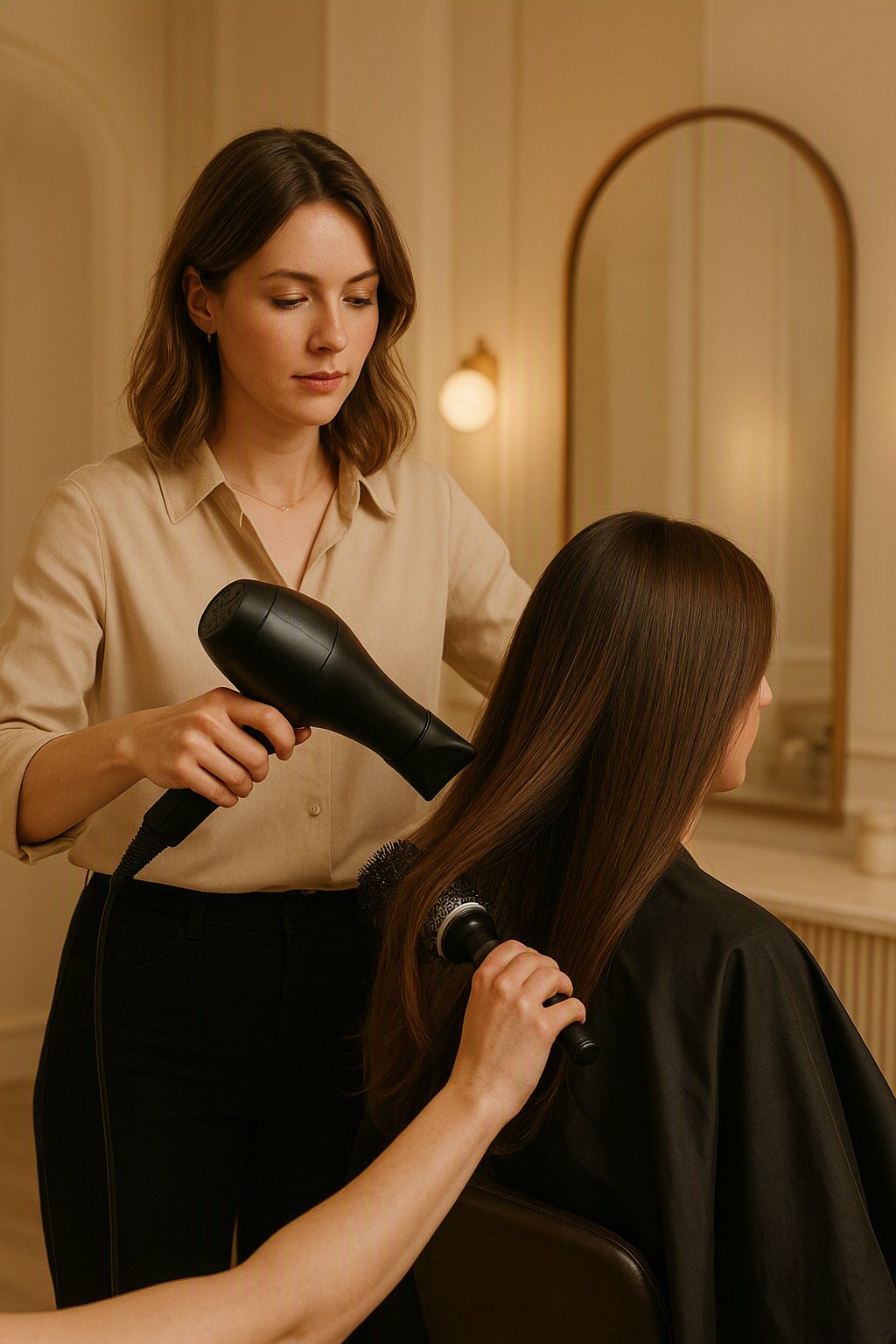 Corte e finalização de cabelo no estúdio